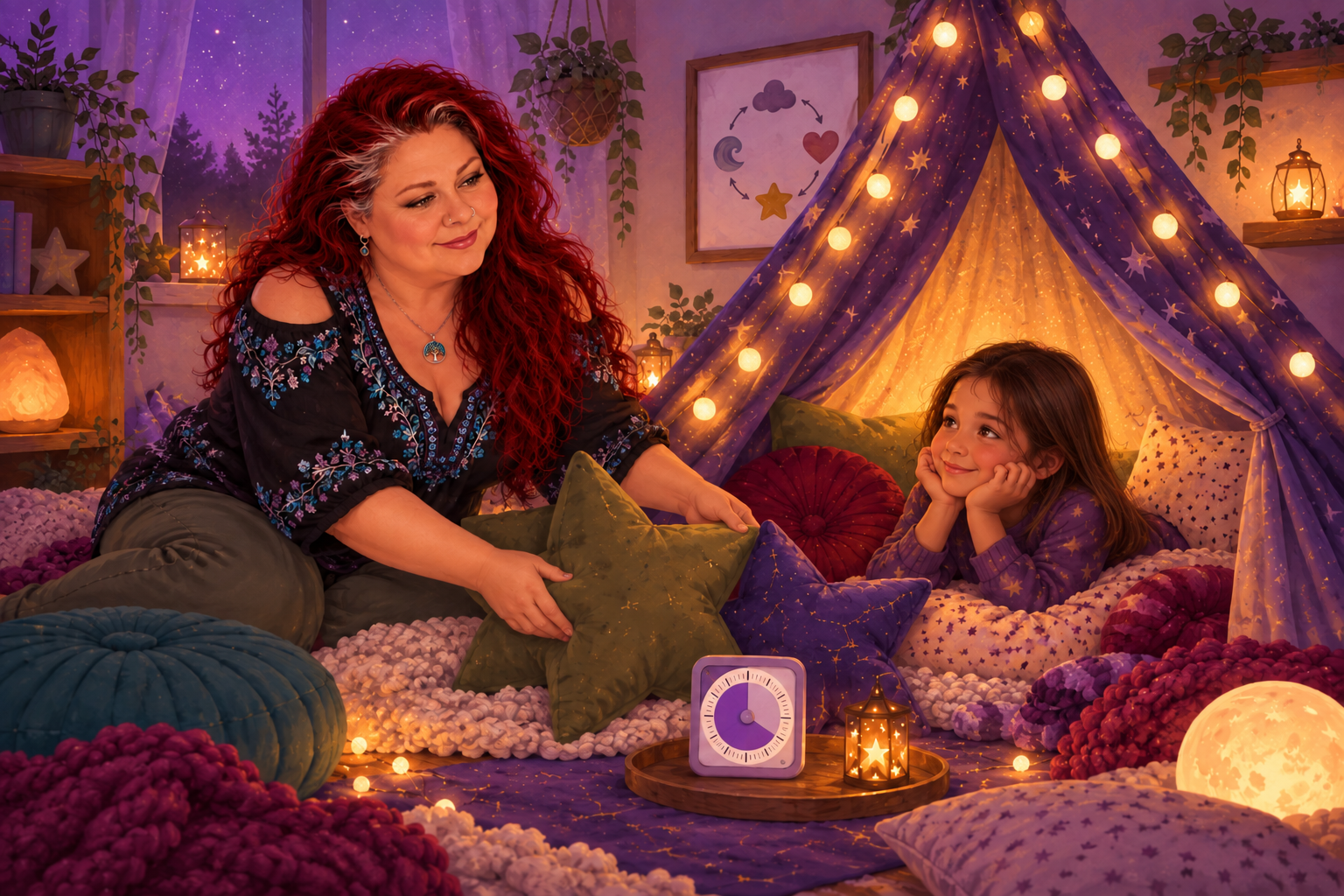 A cozy illustrated quiet corner where a child can take a break.