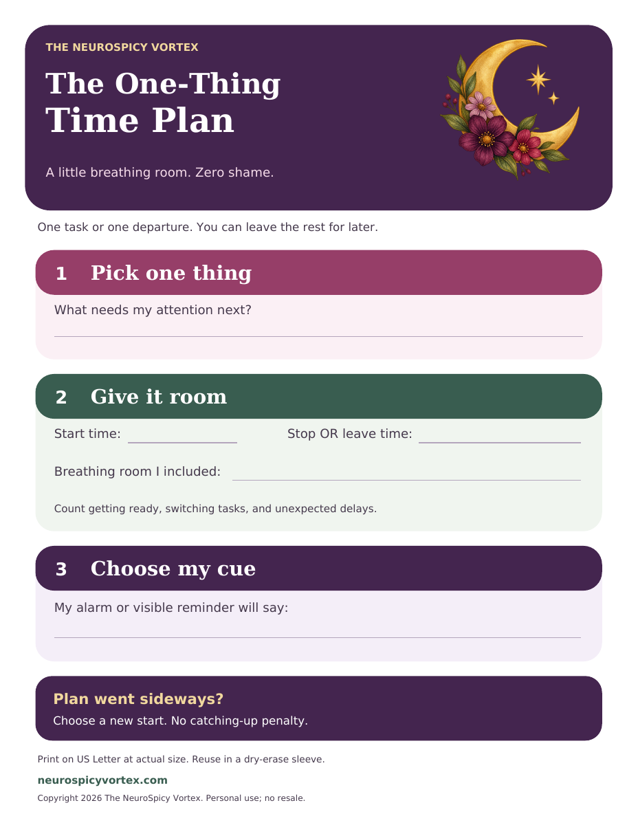 Preview of the free One-Thing Time Plan worksheet